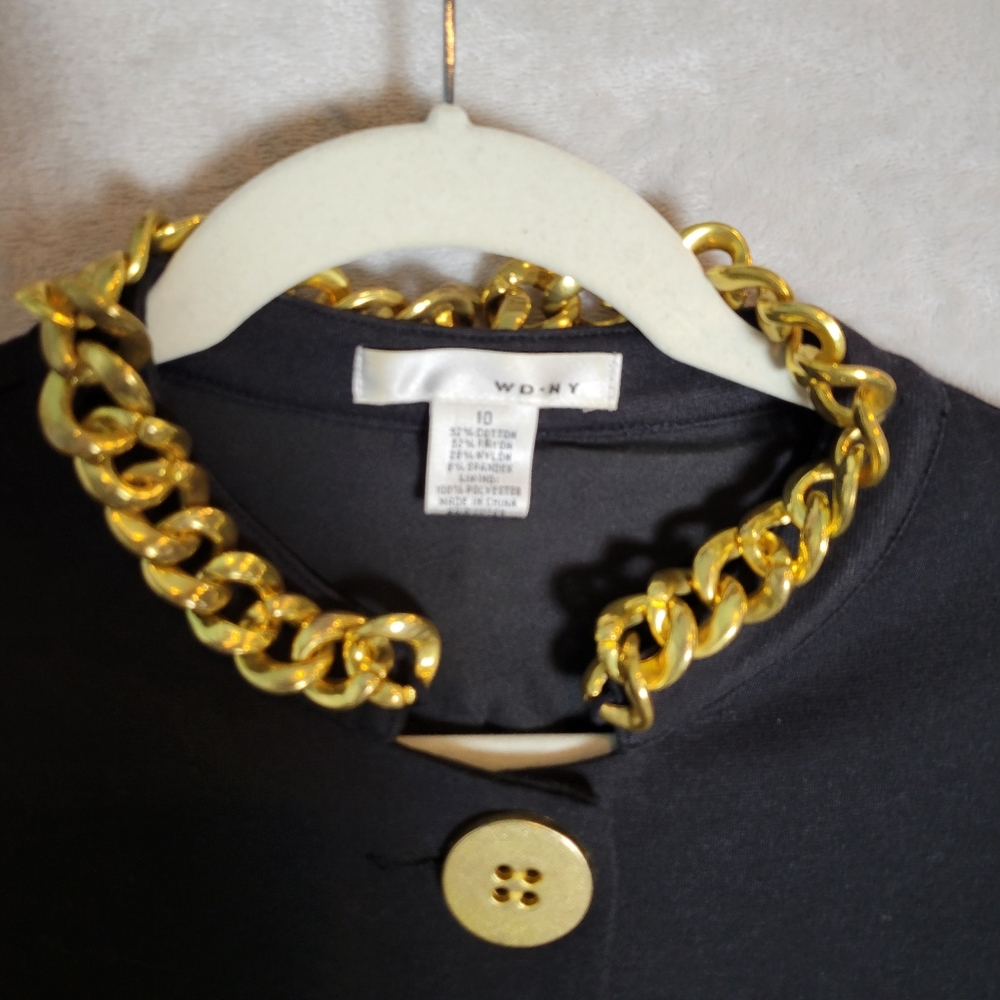Vintage 90s Black Skirt Suit Gold Curb Link Chain Embellished Sz 10 Power Suit - Picture 5 of 16